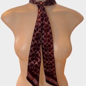 Coach Signature Burgundy Skinny Scarf Twilly Monogram Hair Neck Purse
